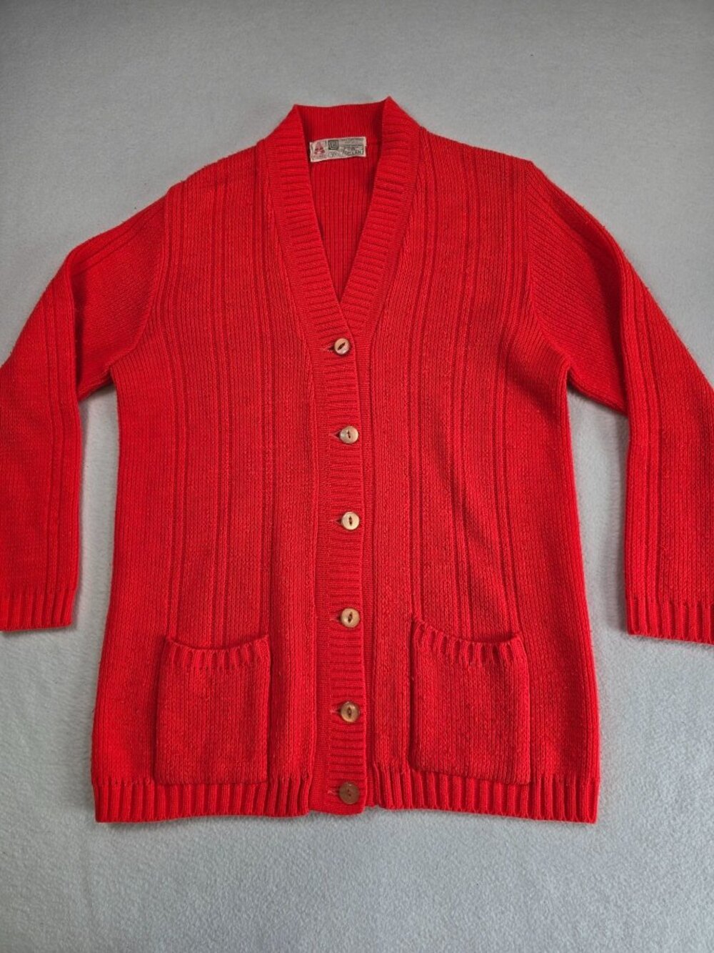 Vintage Orange Cardigan Sweater Size 6 100% Acrilan Monsanto S/M Grandpa